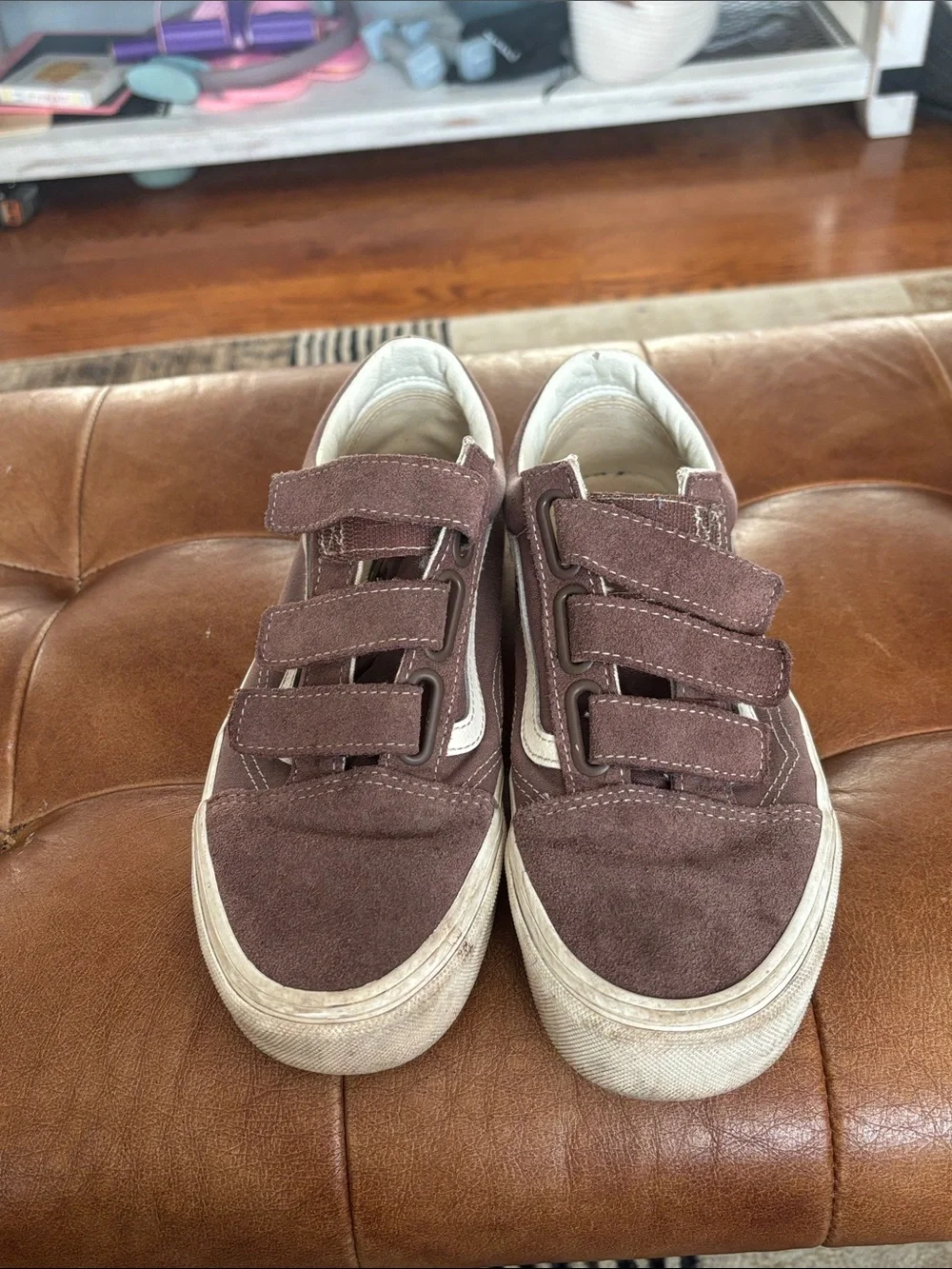 Women’s Brown Suede Vans Velcro Sneakers